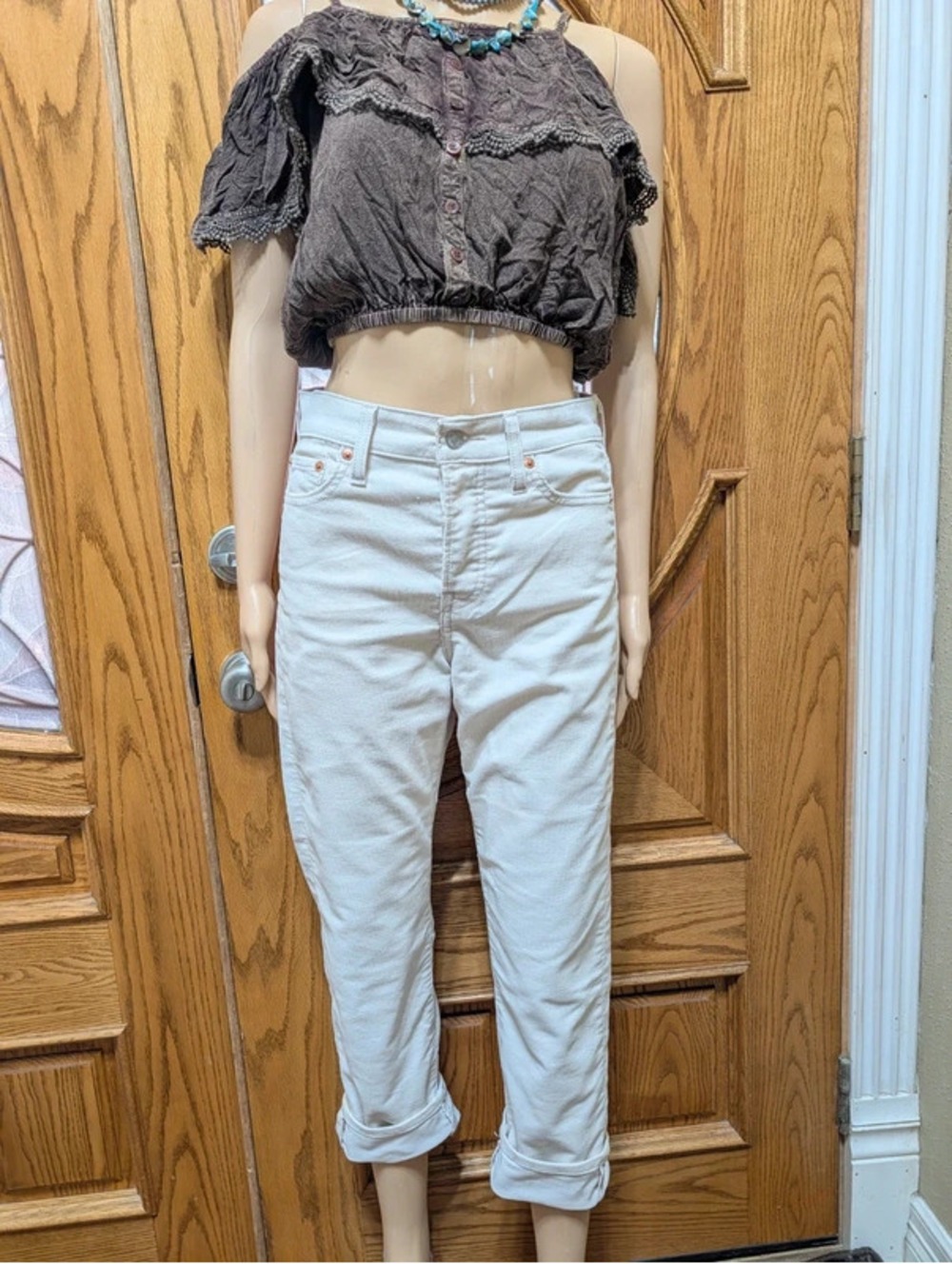 Levi's Wedgie Straight W26 Corduroy, Cream Crops